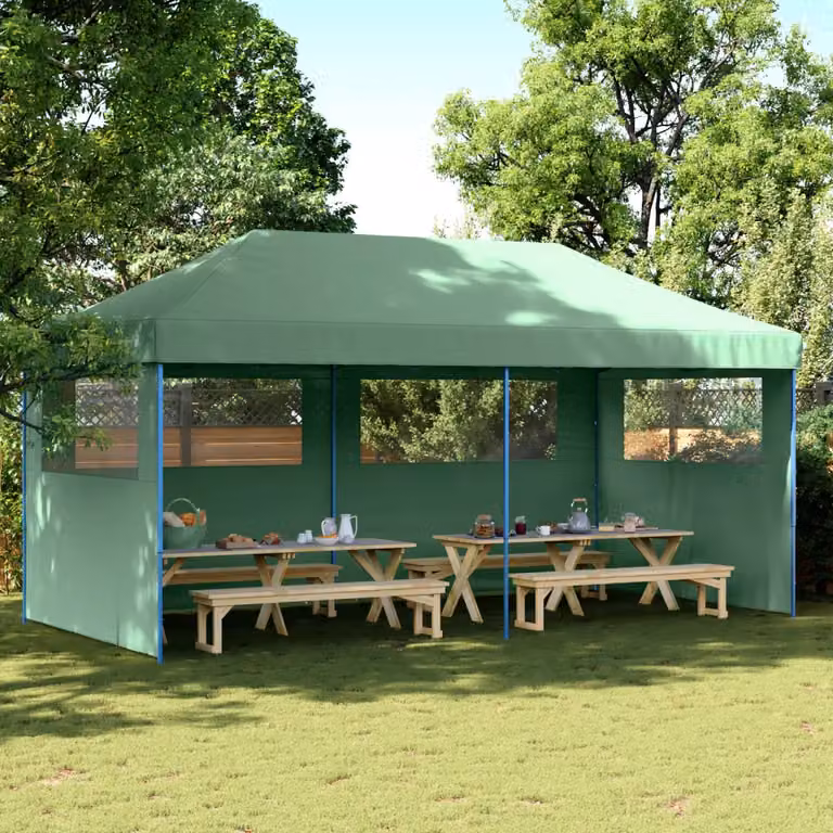 Tendone per feste pieghevole pop-up con 3 pareti e finestre vidaXL Verde