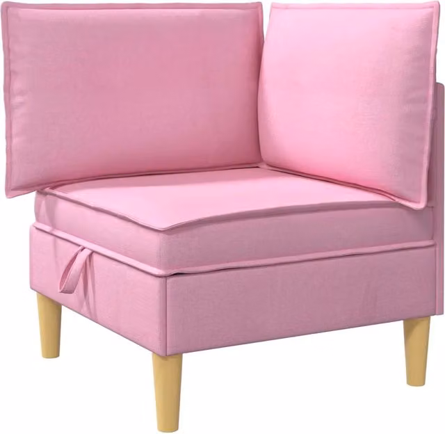 Divano da soggiorno minimalista in tessuto con struttura in legno e contenitore, disponibile nei colori marrone e rosa