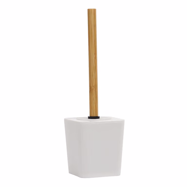 Portascopino con scopino in polistirene bianco e manico in bamboo Vestiamo Casa H 38 x L 11,5 x P 11,5 cm