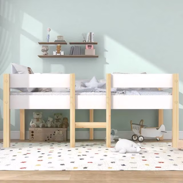Letto per bambini CIPACHO in legno massello di pino, stile scandinavo, bianco e rovere, L/P/H: 90 x 200 cm
