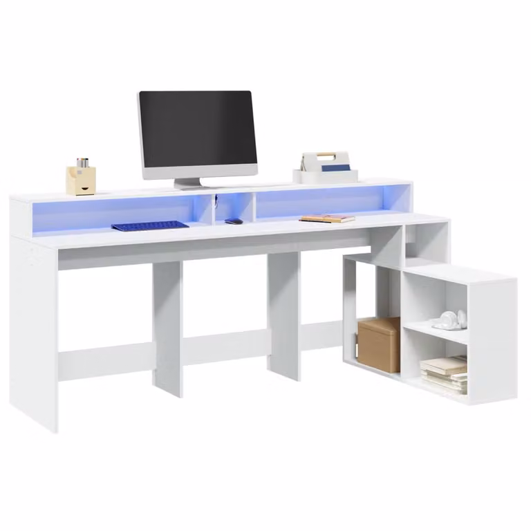 vidaXL Scrivania da Gaming Moderna Bianca in MDF con Passacavi L: 200 cm, P: 104 cm, H: 91 cm