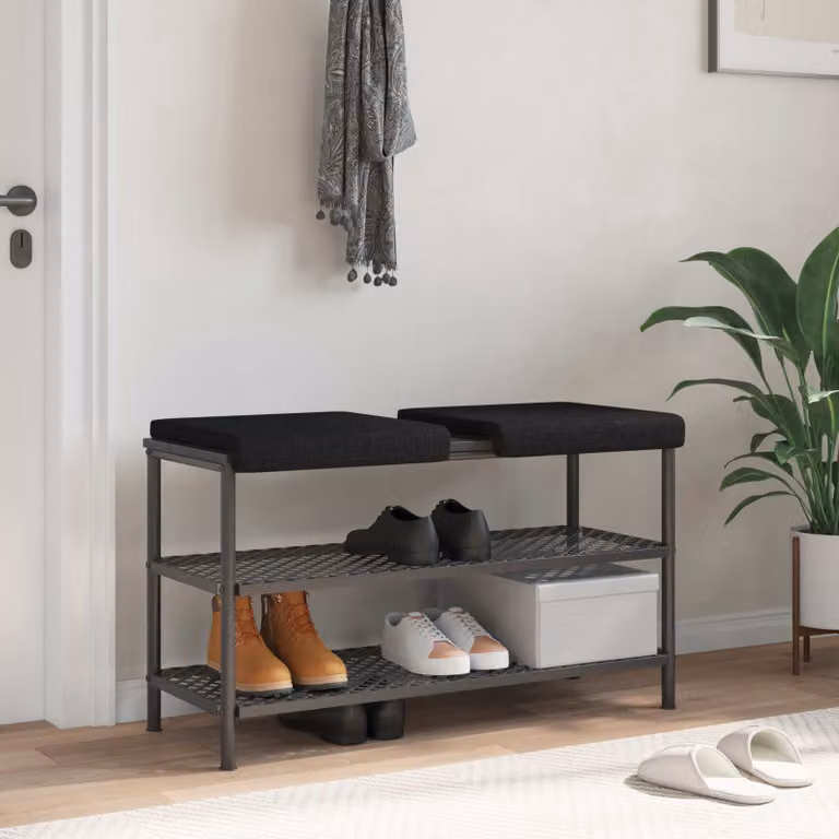 Set di 2 cuscini per panchina vidaXL in tessuto nero antiscivolo con imbottitura in schiuma, L/P/H: 40 x 38 x 35 cm