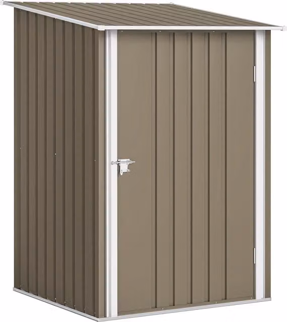 Casetta da giardino porta attrezzi Outsunny in acciaio galvanizzato con porta, Marrone e Bianco, L/P/H: 100 x 104 x 160 cm