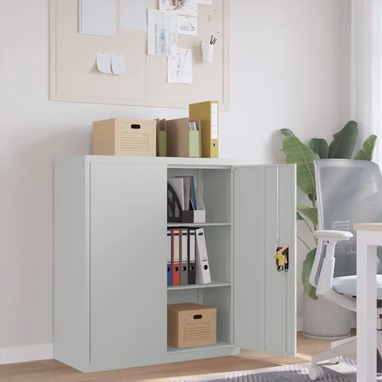 Armadio Classificatore vidaXL in Metallo Grigio con Ante a Battente e Ripiani Regolabili L: 90 cm, P: 40 cm, H: 105 cm