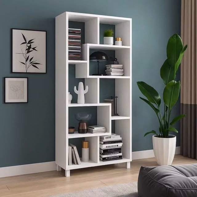 Biblioteca Veniano DMORA, Libreria Moderna con 8 Ripiani, Bianco, L: 68 cm, P: 25 cm, H: 161 cm