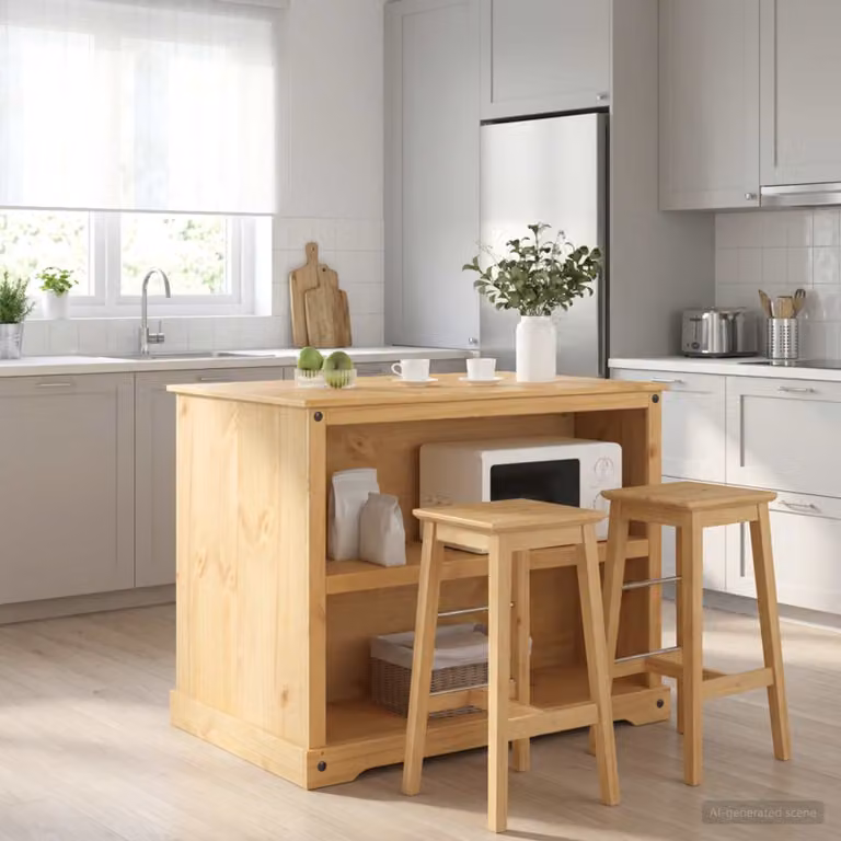 Set isola da cucina moderna vidaXL in legno di pino color marrone Cera di Miele L: 112 cm, P: 77 cm, H: 91,5 cm