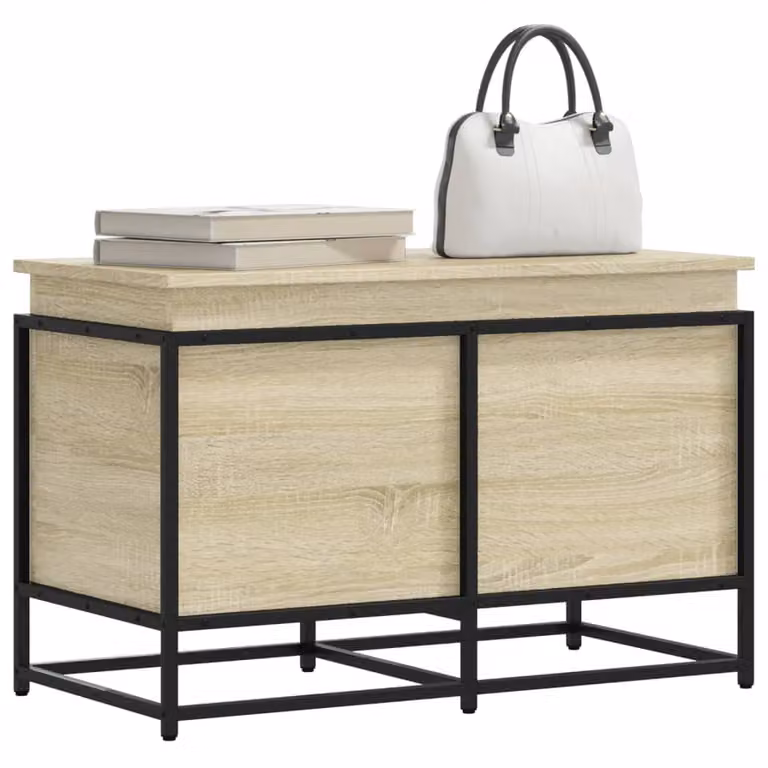 Contenitore con coperchio vidaXL in stile industriale, colore rovere e beige, L 80 cm x P 40 cm x H 51,5 cm