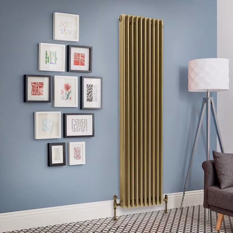 Radiatore Verticale a Tripla Colonna HudsonReed in Acciaio Colore Oro, H: 180 cm, L: 47 cm