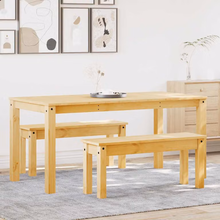 Set da pranzo vidaXL Panama in legno di pino marrone composto da tavolo rettangolare e 2 panche