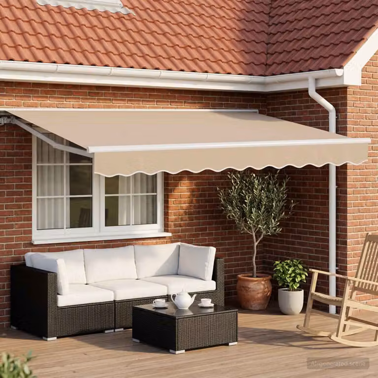 Tenda retrattile manuale vidaXL beige con struttura in acciaio e poliestere, L: 300 cm, P: 250 cm