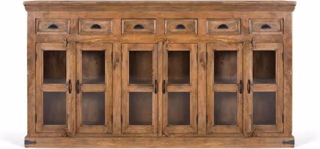 Credenza classica Giner Y Colomer in legno di mango marrone con ante in vetro e ripiani interni per sala da pranzo