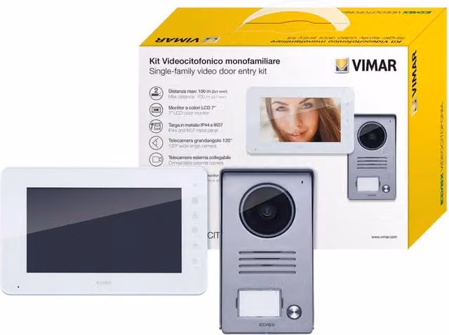 Videocitofono con filo Vimar K40930 serie K40 con display TFT LCD da 7 pollici e 6 suonerie, colore bianco