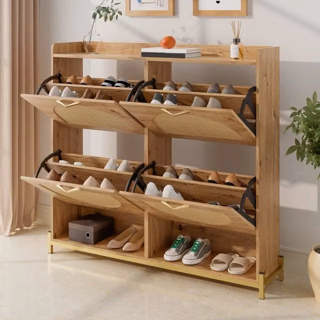 Scarpiera salvaspazio OKWISH in MDF e metallo con ripiano superiore per ingresso, colore marrone, L: 108,5 cm, P: 24 cm, H: 100 cm