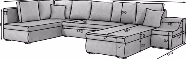 Divano panoramico GYOVANI grigio argento con angolo a sinistra, trasformabile con vano contenitore e funzione letto, L/P/H: 351 x 190 x 82 cm