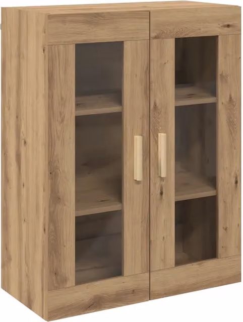 Mobile contenitore a parete HELLOSHOP26 in legno di rovere marrone con ante in vetro, L: 69,5 cm, P: 34 cm, H: 90 cm