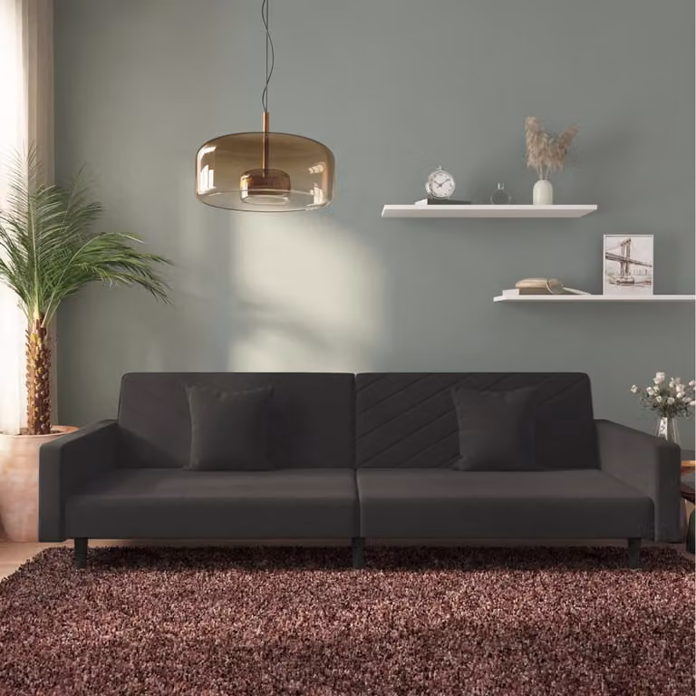 vidaXL Divano Letto Click-Clack a 2 Posti in Velluto Nero con Cuscini e Struttura in Legno Solido