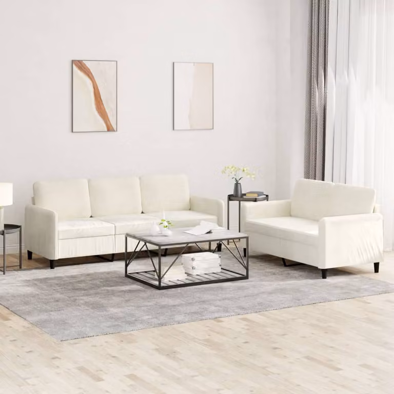 Set di 2 Divani vidaXL in Velluto Beige per Soggiorno Moderno