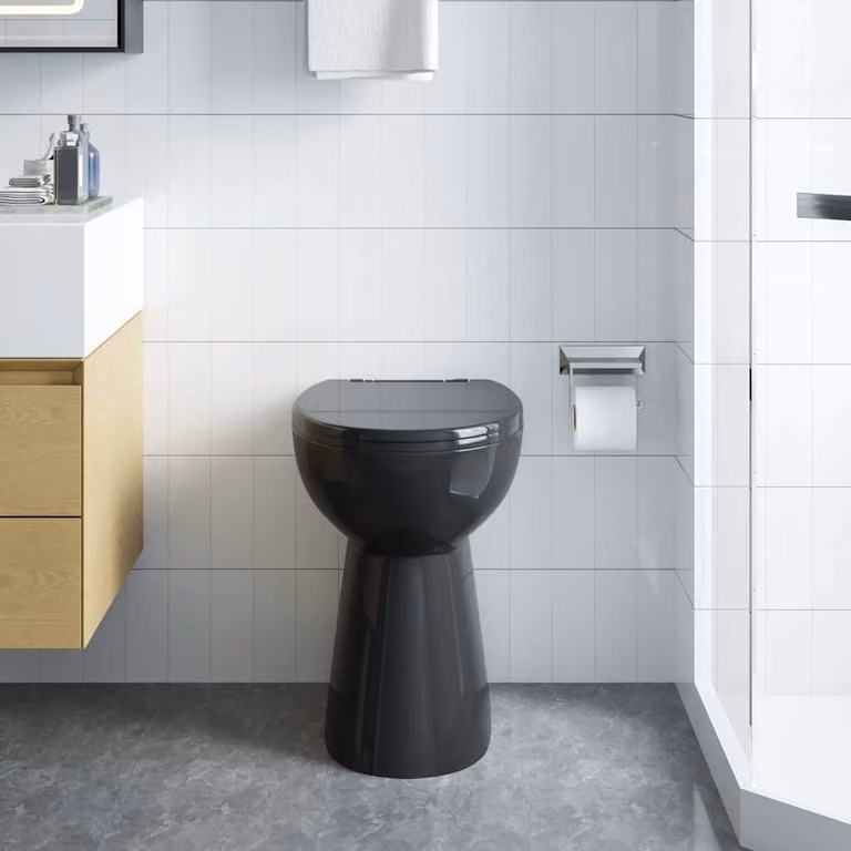 WC sospeso vidaXL in ceramica nera con design rimless, chiusura rallentata e altezza comfort, L: 36,5 cm, P: 45,5 cm, H: 50,5 cm