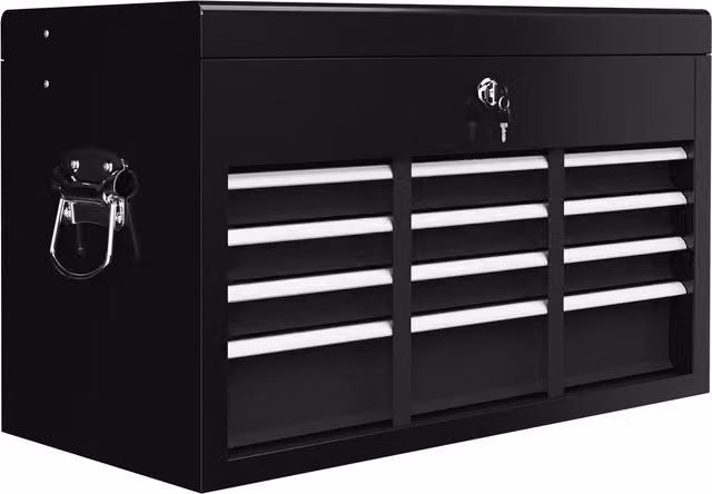 Cassetta per attrezzi HOMCOM in acciaio con 6 cassetti e serratura, Nero, L: 60 cm, P: 26 cm, H: 34 cm