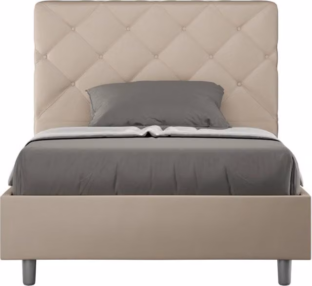Letto singolo BS COM con rete imbottita in similpelle color beige, L 100 x P 200 cm