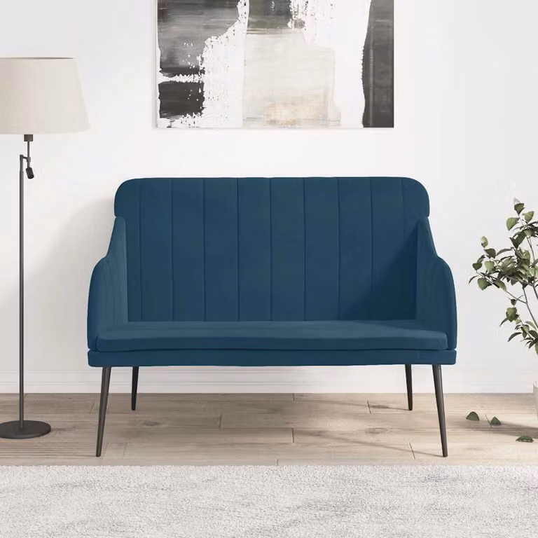 Panca moderna vidaXL in velluto blu con struttura in metallo L: 110 cm, P: 76 cm, H: 80 cm
