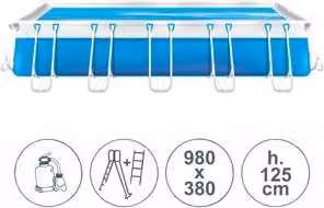 Piscina fuoriterra rettangolare tubolare Laguna Large Senior di Piscine Italia, colore blu, L: 980 cm, P: 380 cm, H: 125 cm