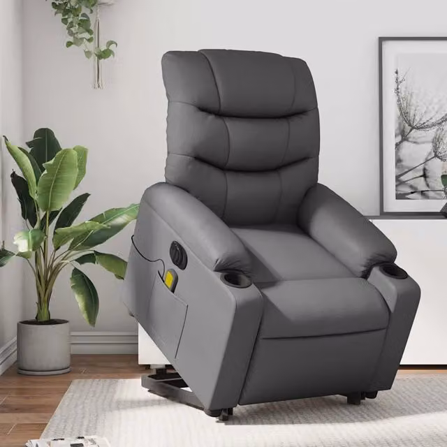 vidaXL Poltrona Alzapersona Elettrica Reclinabile Grigia in Similpelle con Braccioli