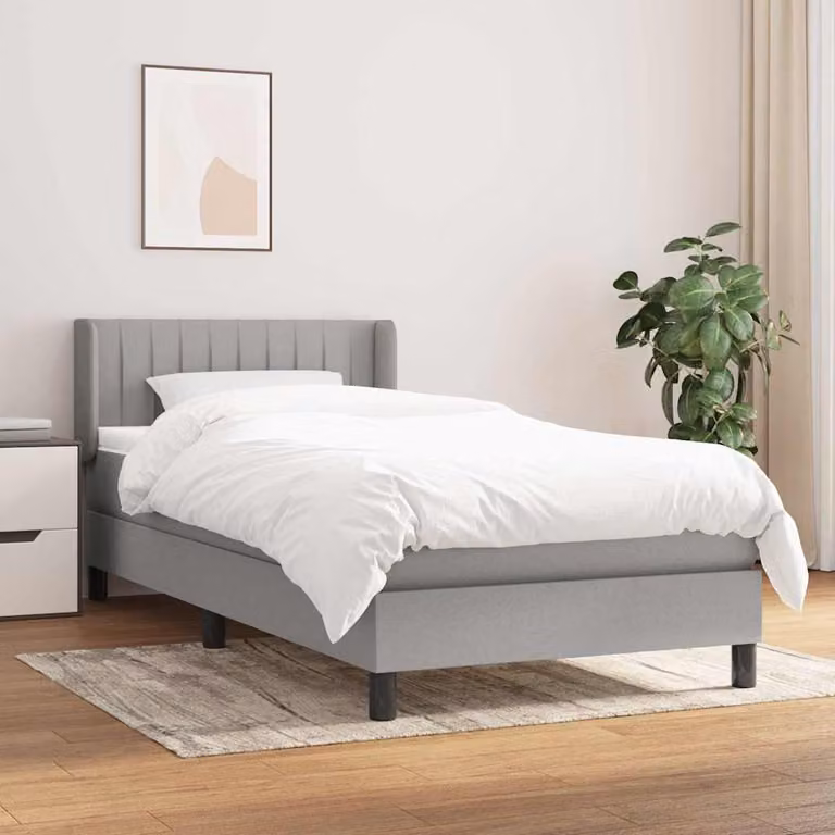 vidaXL Giroletto a Molle con Materasso Ibrido in Tessuto Grigio Chiaro L/P/H: 200 x 100 x 88 cm