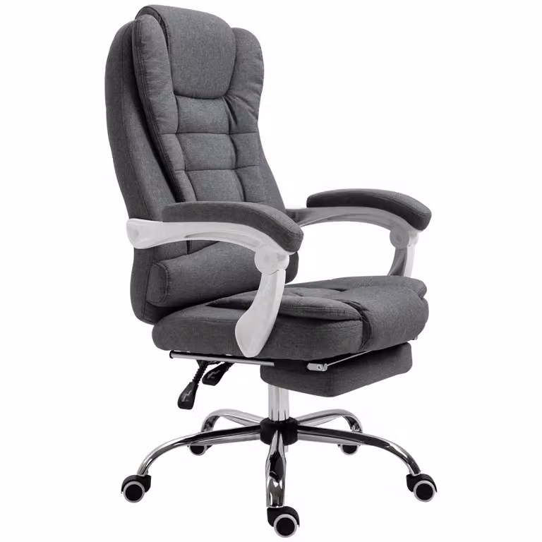 Sedia da ufficio executive Minimal grigia con poggiapiedi, schienale reclinabile e braccioli imbottiti, rivestimento in tessuto e base in metallo, L/P/H: 65.0 x 70.0 x 118.0 cm