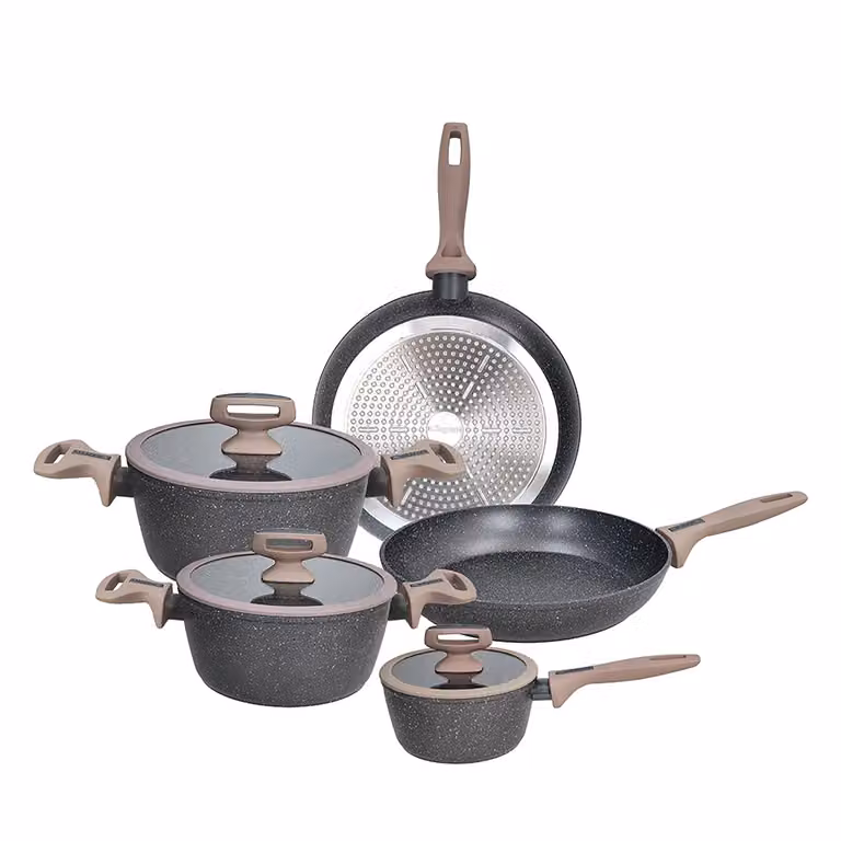 Set di pentole e padelle Tognana Class Stone in alluminio forgiato con rivestimento antiaderico effetto pietra, 8 pezzi, colore grigio