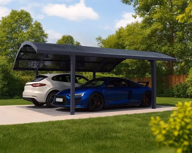 Carport Doppio Arizona Wave CANOPIA in Alluminio e Policarbonato Antracite con Copertura Trasparente L: 6 m, P: 5 m