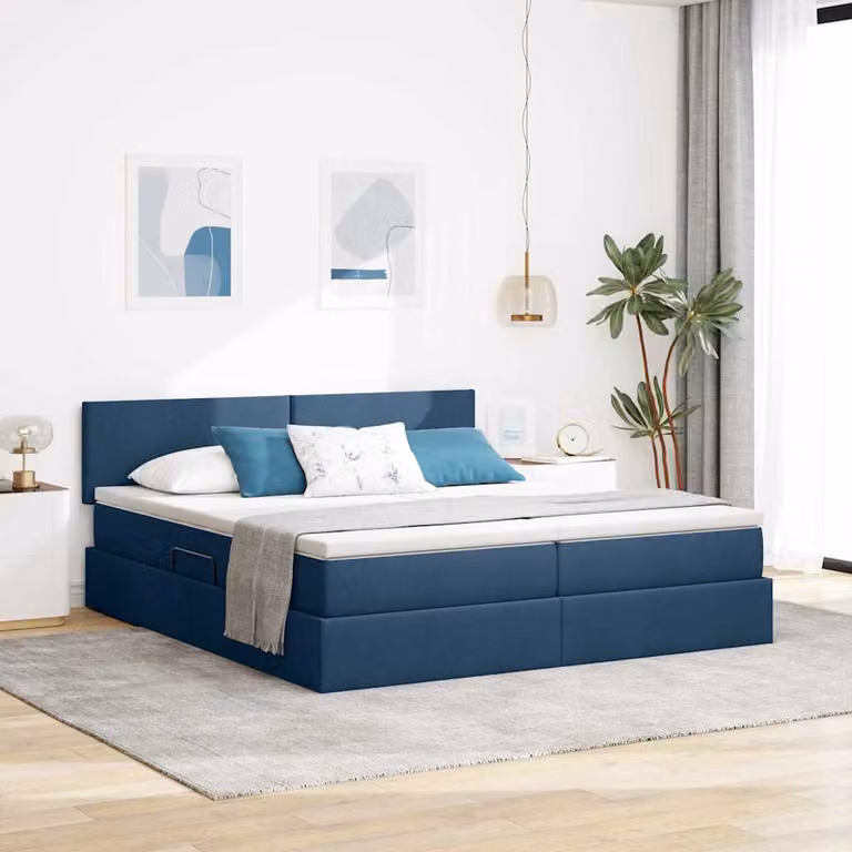 Letto con contenitore vidaXL in pelle sintetica blu L 180 x P 200 cm