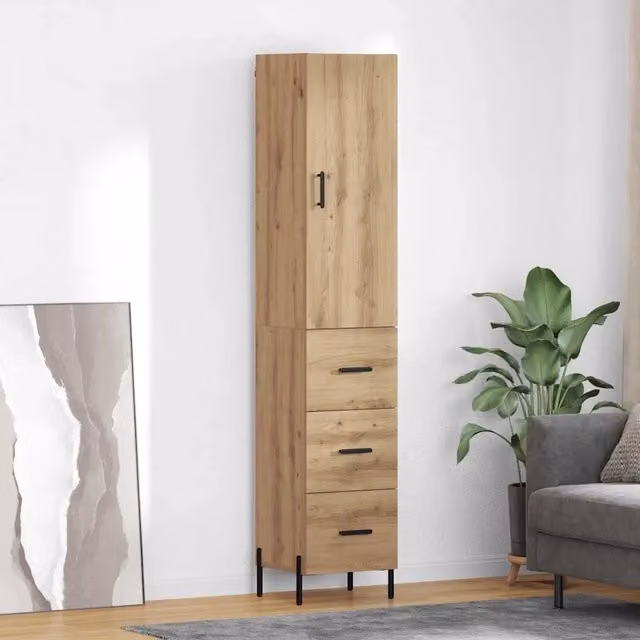 Credenza Buffet e Armadio da Cucina Moderno vidaXL in Rovere e Metallo, Marrone, L/P/H: 34,5 x 34 x 180 cm