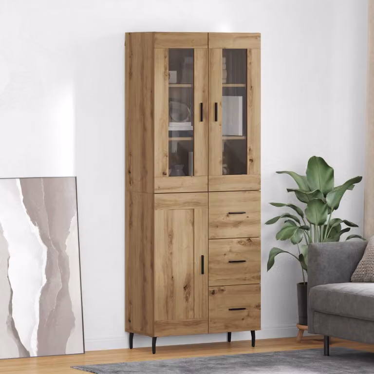 Set di 2 credenze vidaXL in stile moderno color rovere marrone con ante a battente e ripiani interni L/P/H: 69,5 x 34 x 180 cm
