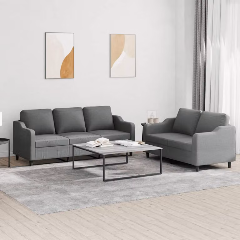 Set di divani vidaXL composto da un divano a 2 posti e un divano a 3 posti in tessuto grigio con cuscini inclusi per il tuo soggiorno