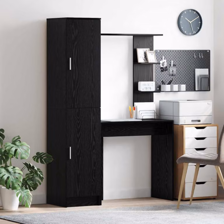 Set di scrivania con 2 scaffali da ufficio vidaXL in MDF laminato, colore Rovere e Nero, L: 168,0 cm x P: 113,5 cm x H: 43,57 cm