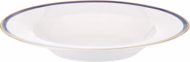 Piatto fondo KASANOVA in new bone china bianco con decoro blu e oro, diametro: 22 cm