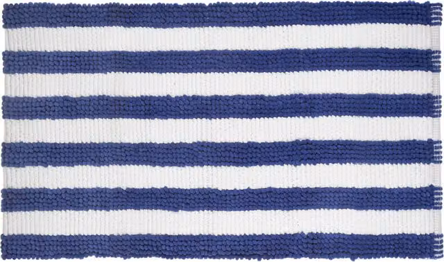 Tappeto da bagno in ciniglia KASANOVA a righe blu e bianco, L: 60 cm, P: 110 cm