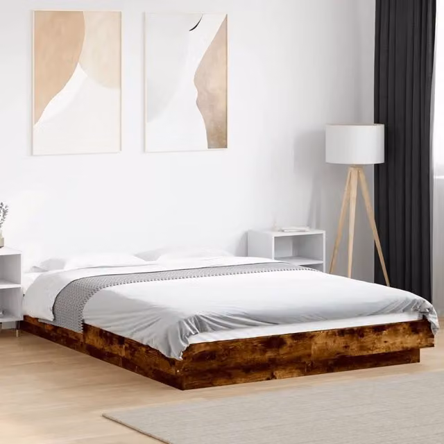 Giroletto VIDAXL in Legno Rovere Fumo con Luci LED Sottopile e Porta USB L: 190 cm, P: 140 cm, H: 23 cm
