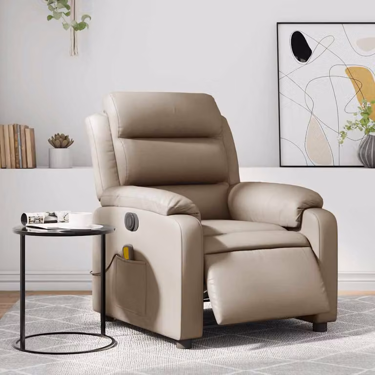 Poltrona Reclinabile con Massaggio Elettrico vidaXL in Similpelle Beige e Marrone