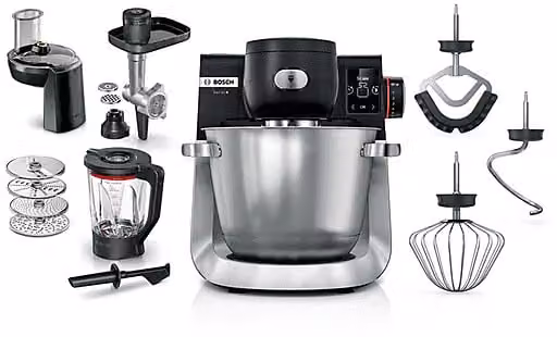 Impastatrice Planetaria Bosch Serie 6, 1600 W, Ciotola in Acciaio Inox da 5.5 L, 7 Velocità, Colore Nero e Argento