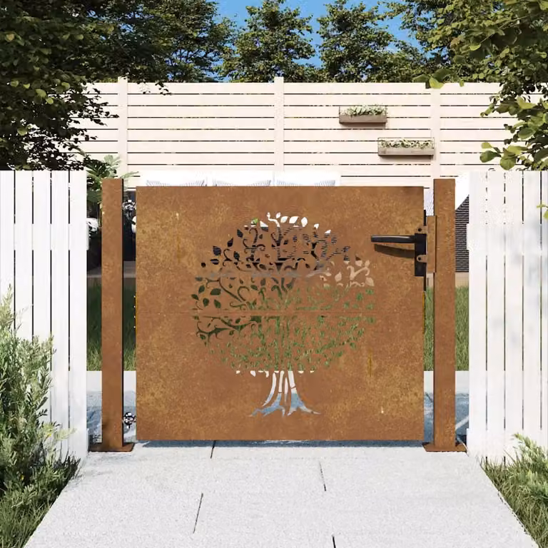 Cancello singolo da giardino vidaXL in acciaio Corten marrone con design ad albero L: 110 cm, H: 75 cm