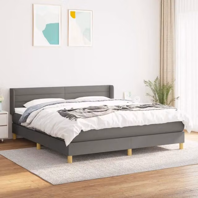 vidaXL Letto Ibrido con Materasso e Struttura in Legno di Larice e Tessuto Grigio, L/P/H: 183 x 203 x 88 cm
