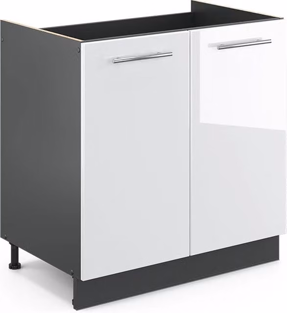 Mobile lavello cucina Fame-Line Vicco Bianco lucido e Antracite con ante a battente L: 80 cm