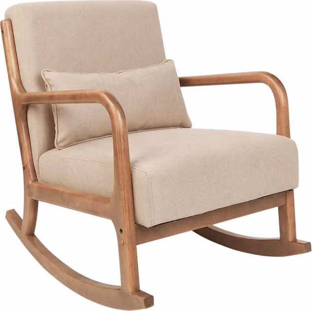 Sedia a dondolo BELIANI in tessuto beige con gambe in legno e braccioli per soggiorno e camera da letto