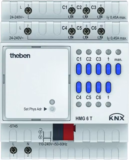 Attuatore KNX Theben HMG 6 T a 6 canali colore bianco