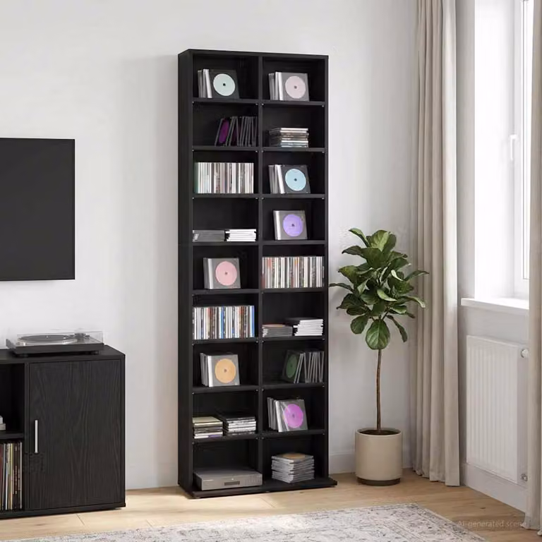 Mobile porta CD vidaXL in MDF Nero Opaco con ripiani regolabili L: 65 cm, P: 23,5 cm, H: 175 cm