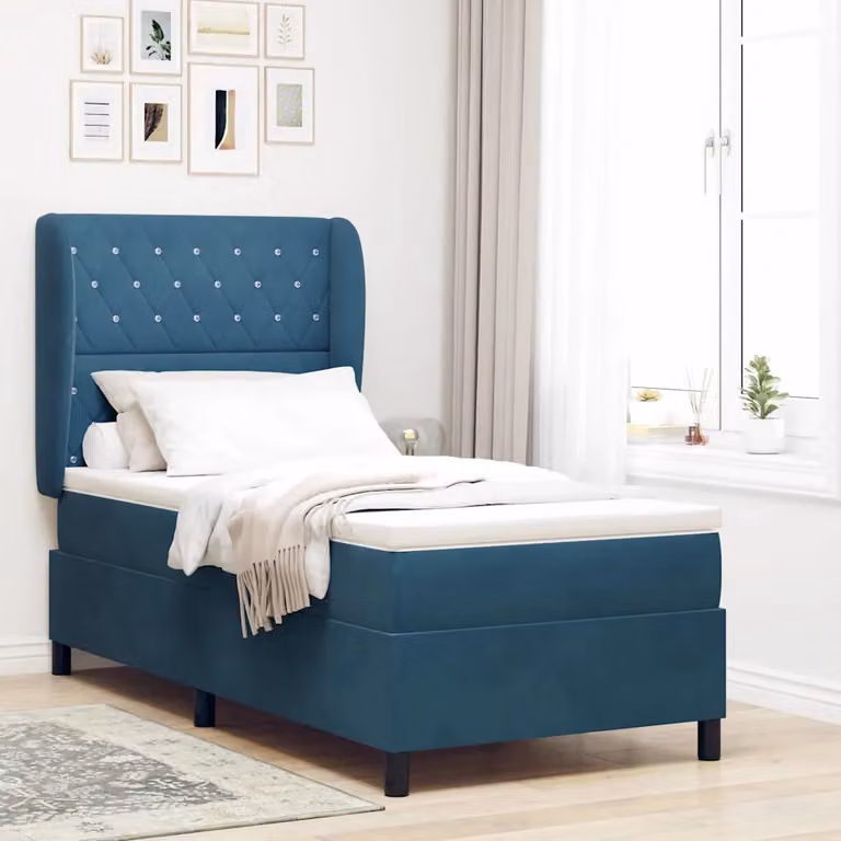 Letto ibrido con testiera in velluto blu vidaXL L/P: 90 x 200 cm