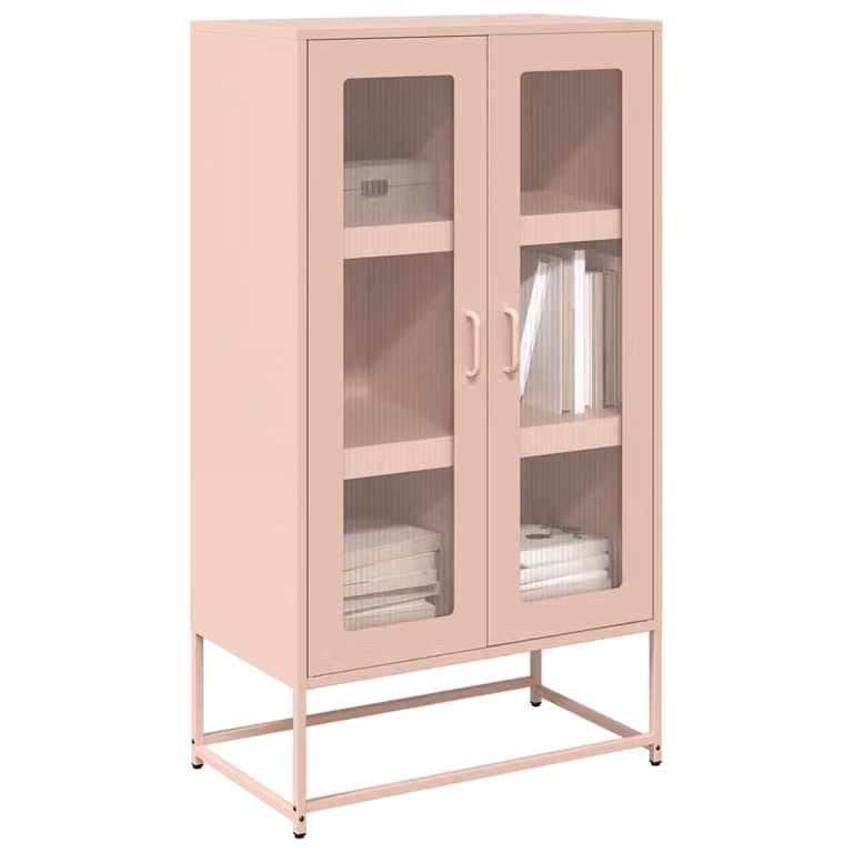 Credenza moderna vidaXL in metallo rosa con ante in vetro L: 68 cm, P: 39 cm, H: 123 cm