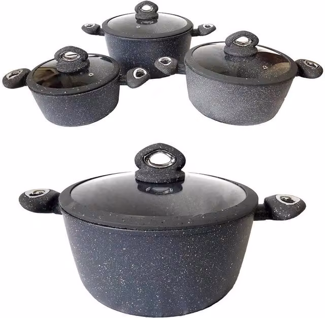 Set di 3 pentole e casseruole Bluementhal Bavaria in pietra lavica con rivestimento antiaderente ceramico nero